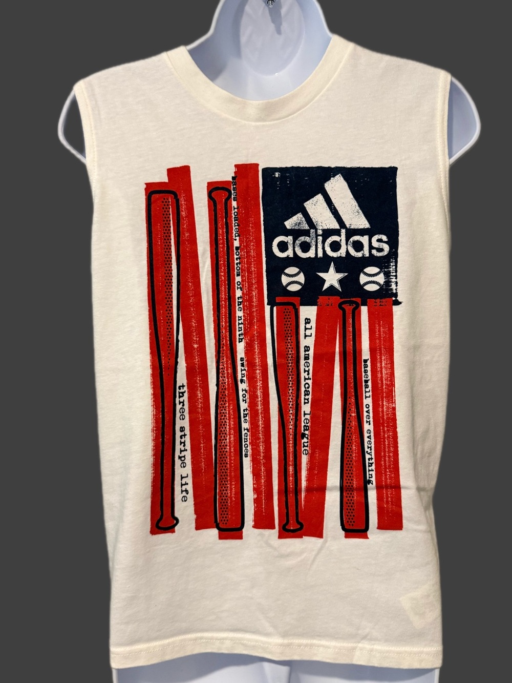 Adidas White Tank Top with Red, White & Blue Tank - Boys (YM)